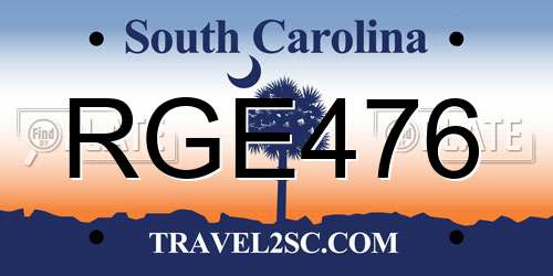 RGE476 South Carolina License Plate