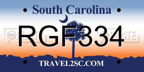 RGF334 South Carolina License Plate