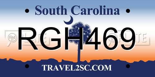 RGH469 South Carolina License Plate