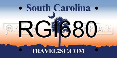 RGI680 South Carolina License Plate