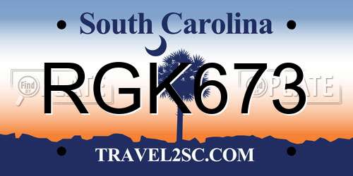 RGK673 South Carolina License Plate