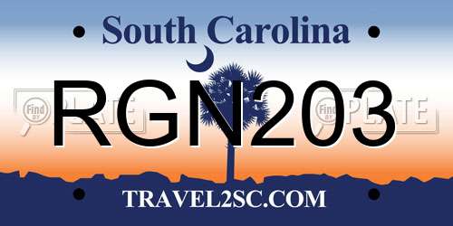 RGN203 South Carolina License Plate