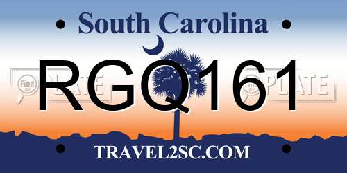RGQ161 South Carolina License Plate
