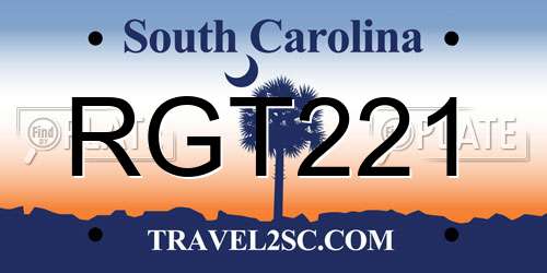 RGT221 South Carolina License Plate