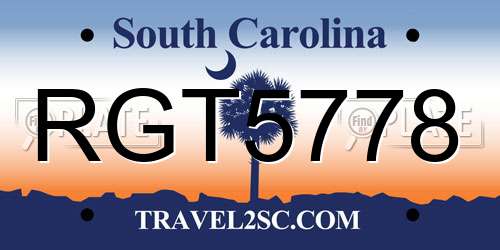 RGT5778 South Carolina License Plate