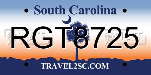 RGT8725 South Carolina License Plate