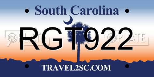 RGT922 South Carolina License Plate