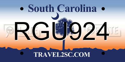 RGU924 South Carolina License Plate