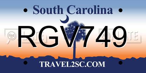 RGV749 South Carolina License Plate