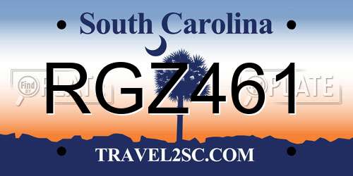 RGZ461 South Carolina License Plate