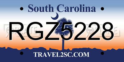 RGZ5228 South Carolina License Plate