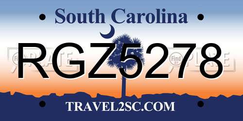 RGZ5278 South Carolina License Plate