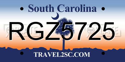 RGZ5725 South Carolina License Plate