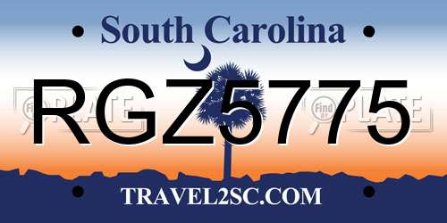 RGZ5775 South Carolina License Plate