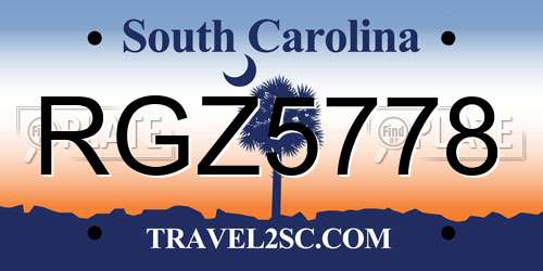 RGZ5778 South Carolina License Plate