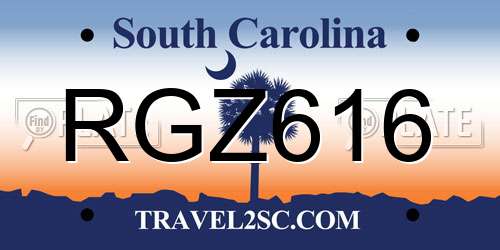 RGZ616 South Carolina License Plate