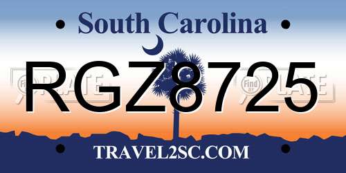 RGZ8725 South Carolina License Plate