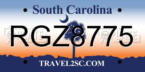 RGZ8775 South Carolina License Plate