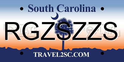 RGZSZZS South Carolina License Plate