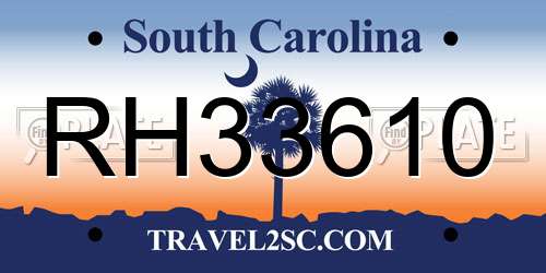 RH33610 South Carolina License Plate