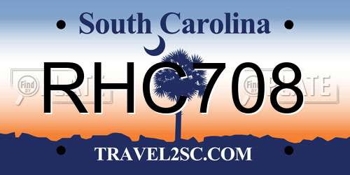 RHC708 South Carolina License Plate