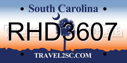RHD3607 South Carolina License Plate