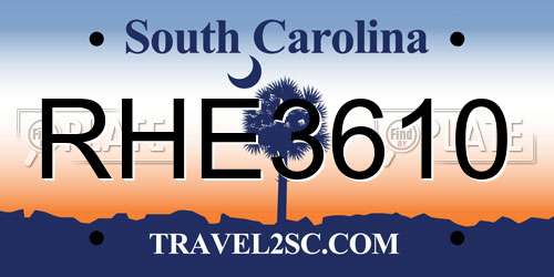 RHE3610 South Carolina License Plate