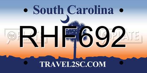 RHF692 South Carolina License Plate