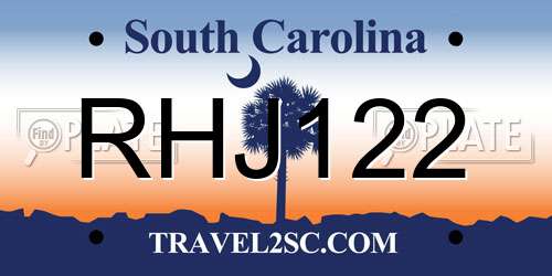 RHJ122 South Carolina License Plate