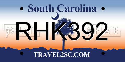 RHK392 South Carolina License Plate