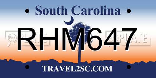 RHM647 South Carolina License Plate