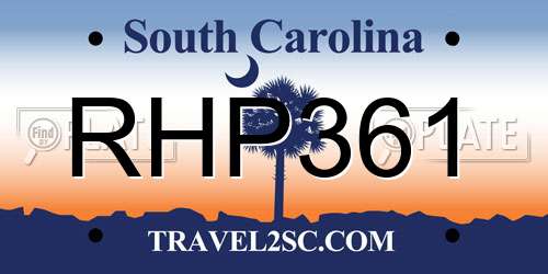 RHP361 South Carolina License Plate
