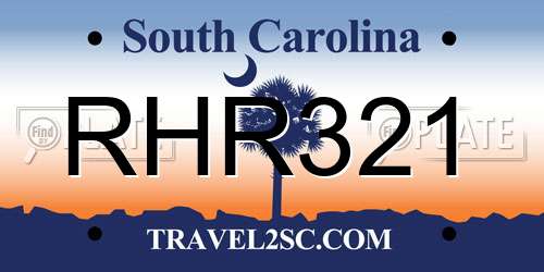 RHR321 South Carolina License Plate