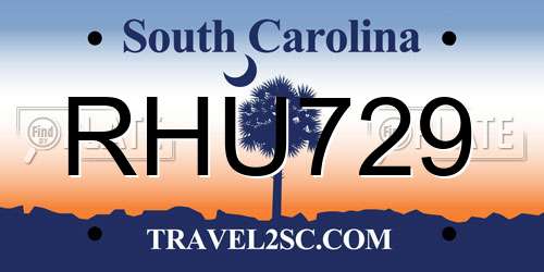 RHU729 South Carolina License Plate