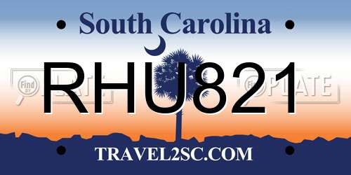 RHU821 South Carolina License Plate