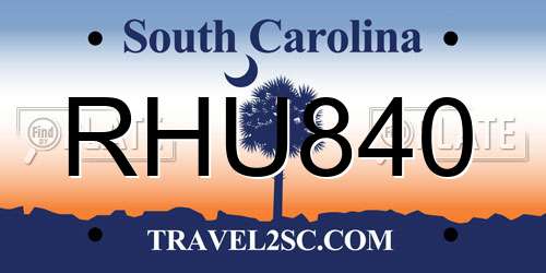 RHU840 South Carolina License Plate
