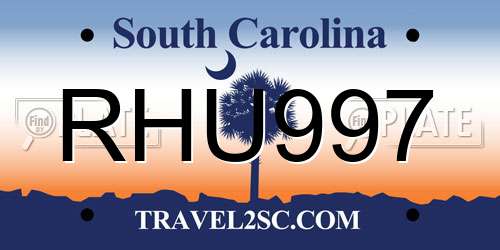 RHU997 South Carolina License Plate