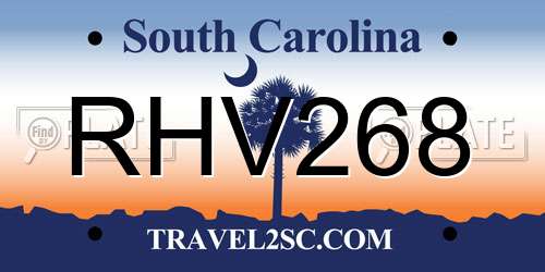 RHV268 South Carolina License Plate