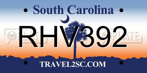 RHV392 South Carolina License Plate