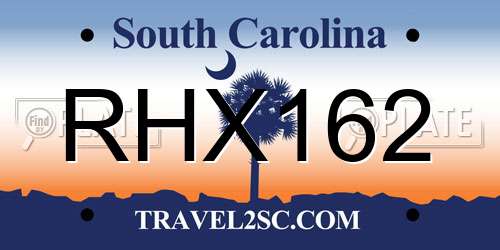 RHX162 South Carolina License Plate