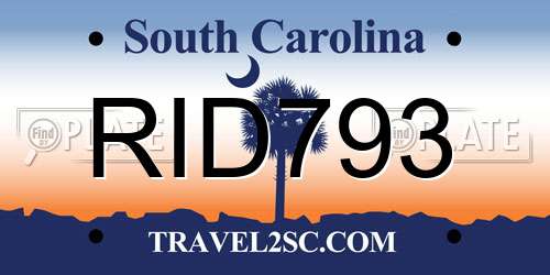 RID793 South Carolina License Plate