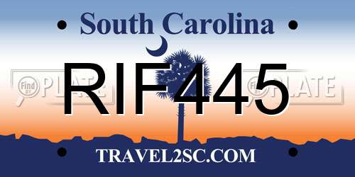 RIF445 South Carolina License Plate