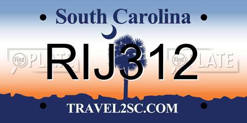 RIJ312 South Carolina License Plate