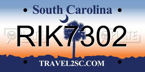 RIK7302 South Carolina License Plate
