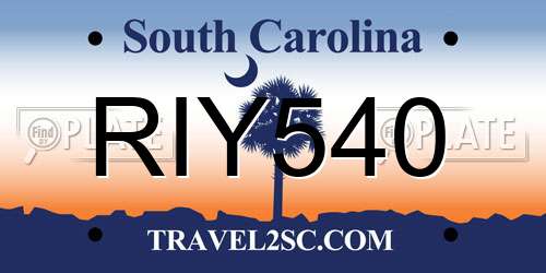 RIY540 South Carolina License Plate