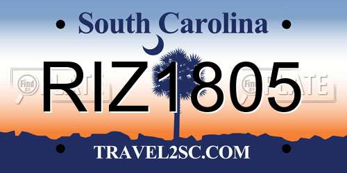 RIZ1805 South Carolina License Plate