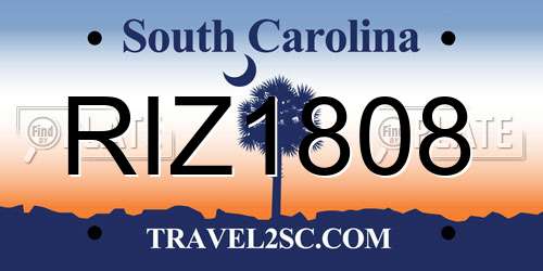 RIZ1808 South Carolina License Plate