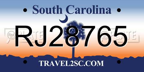 RJ28765 South Carolina License Plate