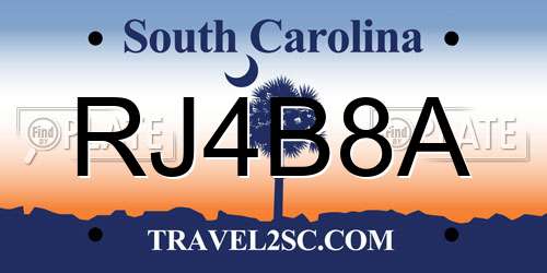 RJ4B8A South Carolina License Plate