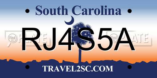 RJ4S5A South Carolina License Plate